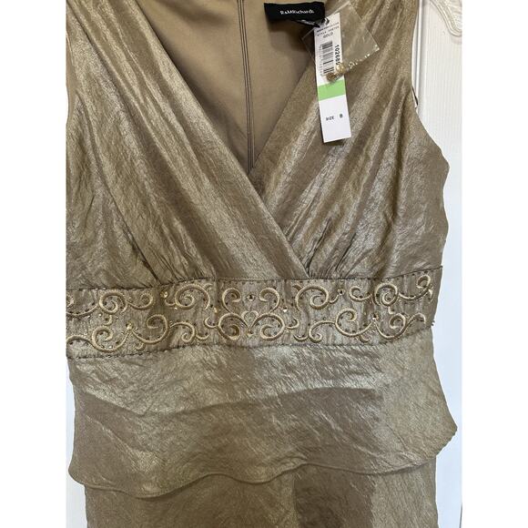 R&M Richards Womens Sleeveless Long Cascade Evening Dress Gold Sz 8 - Picture 3 of 9